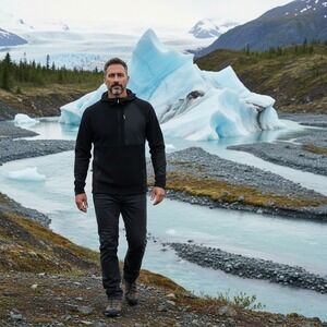 Icewear Iceland Mens Black Technical Half-Zip Hooded Fleece Jacket Large NWT